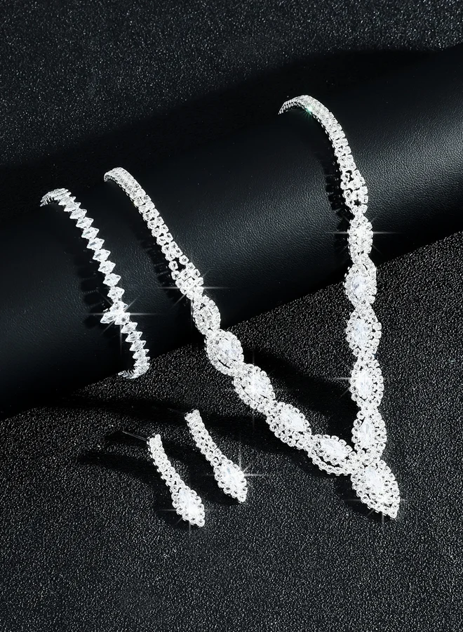 تايك تو طقم مجوهرات 3 قطع عقد وسوار وأقراط منمقة